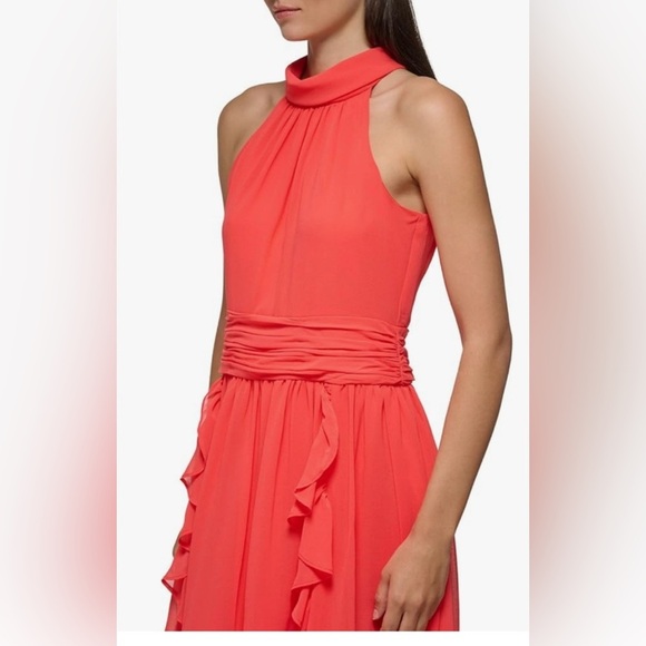 Karl Lagerfeld Vibrant Coral High-Low Dress - Picture 6 of 9